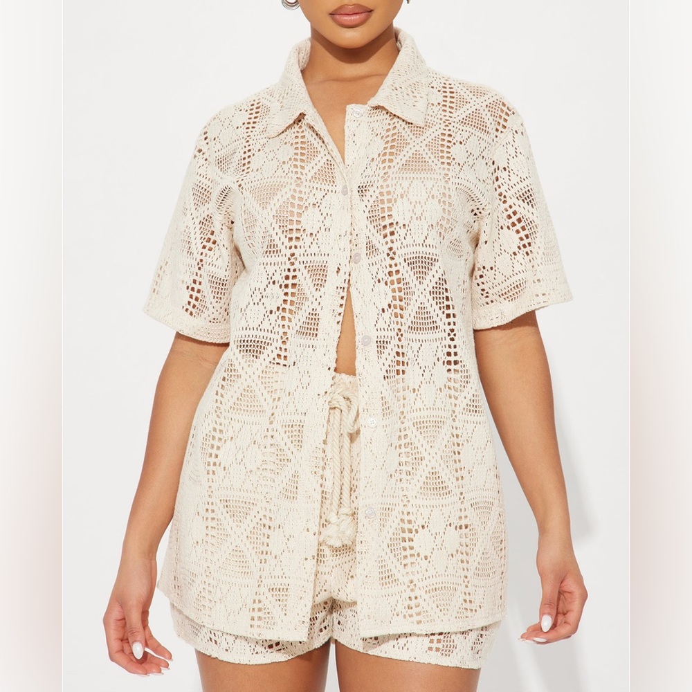 Crochet short set taupe tan